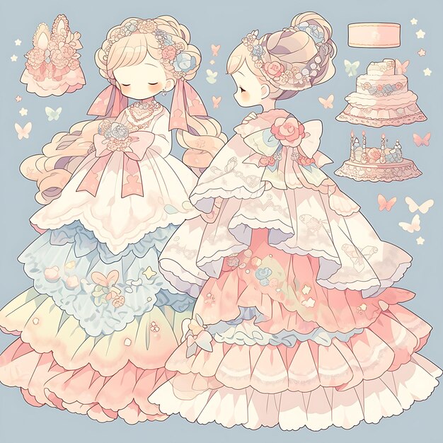 Photo anime character design female fairy tale inspired dress magical wedding average hei concept art