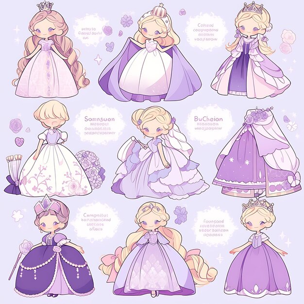 Photo anime character design female princess ballgown fairytale wedding tall lavender bri concept art