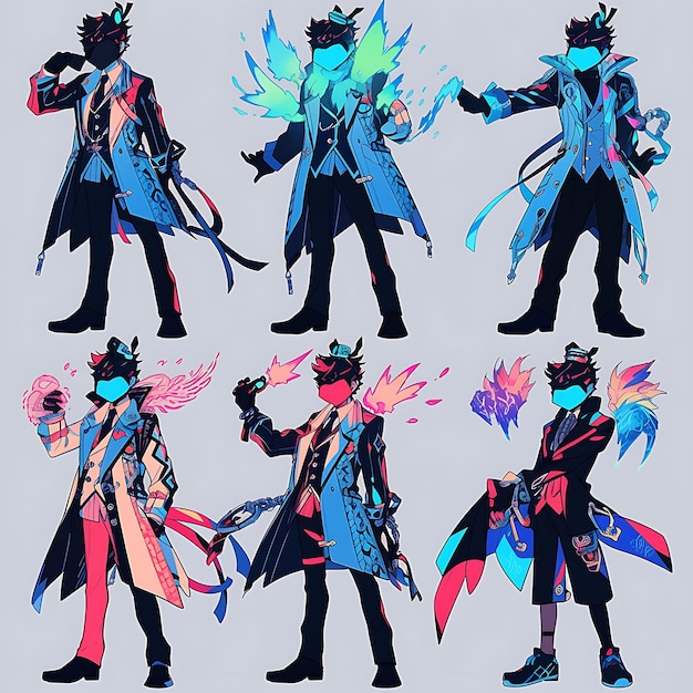 Photo anime character design male cyberpunk inspired outfit neon city wedding average hei concept art