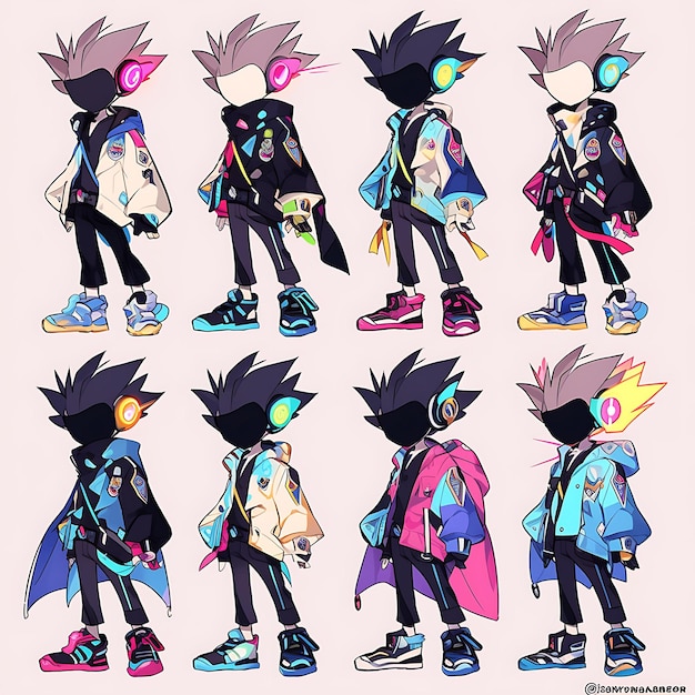 Photo anime character design male cyberpunk inspired outfit neon city wedding average hei concept art