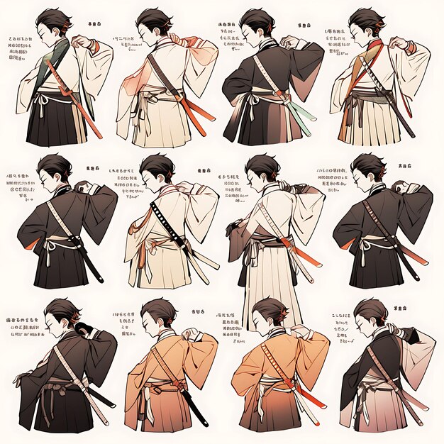 Photo anime character design male samurai wedding fashion hakama and haori tall earthy to concept art