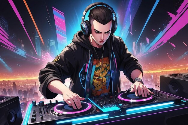 Anime character dj playing music