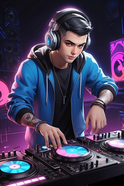 Anime character dj playing music