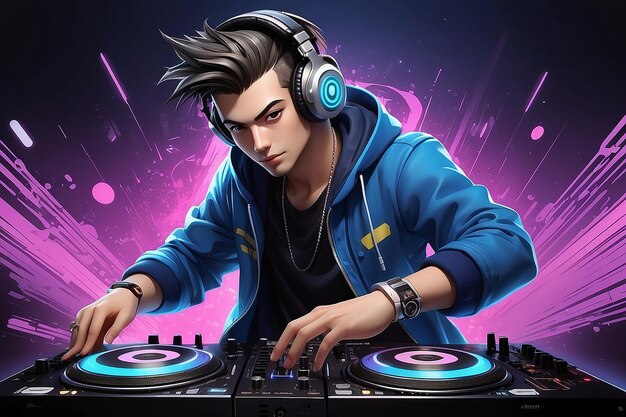 Anime character dj playing music