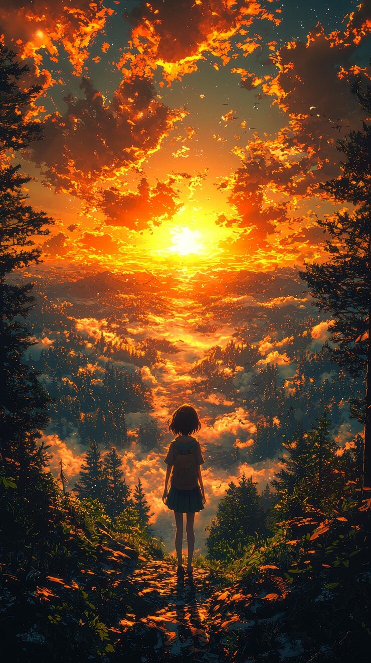 Anime Character at the Edge of a Scenic View