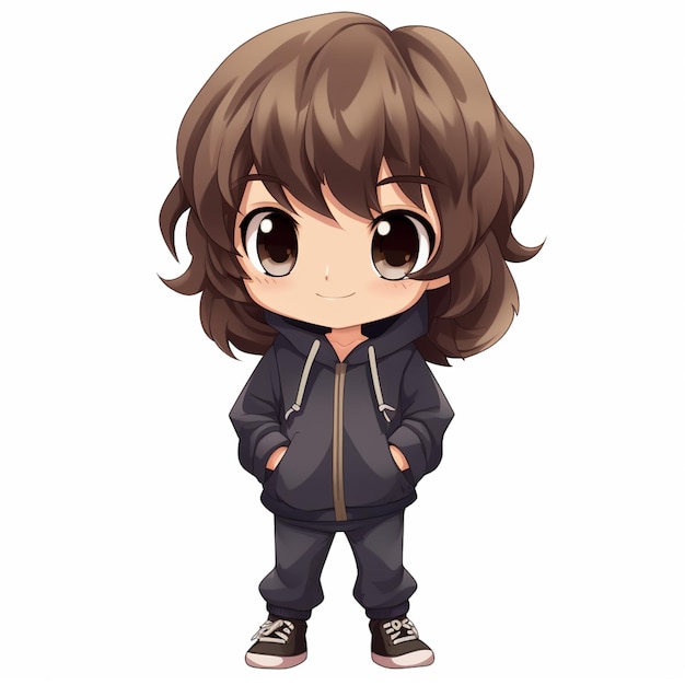 anime character of a girl in a hoodie and sweatpants generative ai