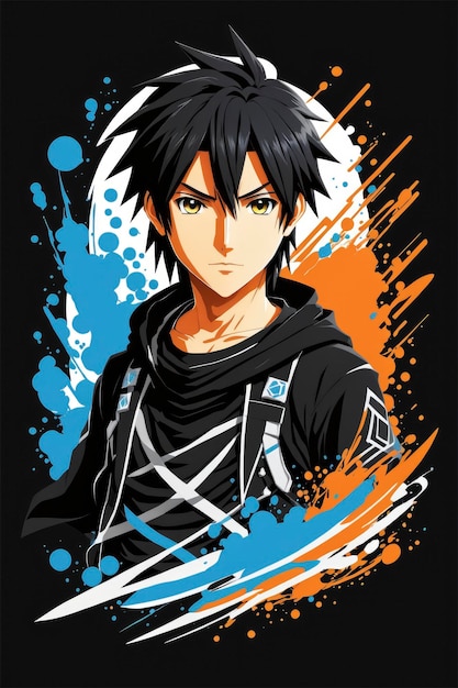 anime character Kirito Kazuto Kirigaya t shirt graphics design illustration from Sword Art Online