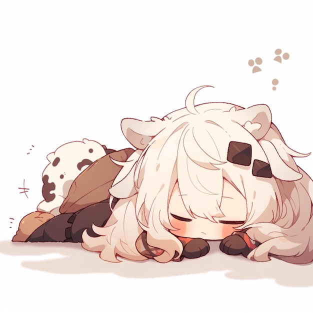 anime character laying on the ground with a panda bear generative ai