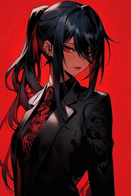 A anime character red background