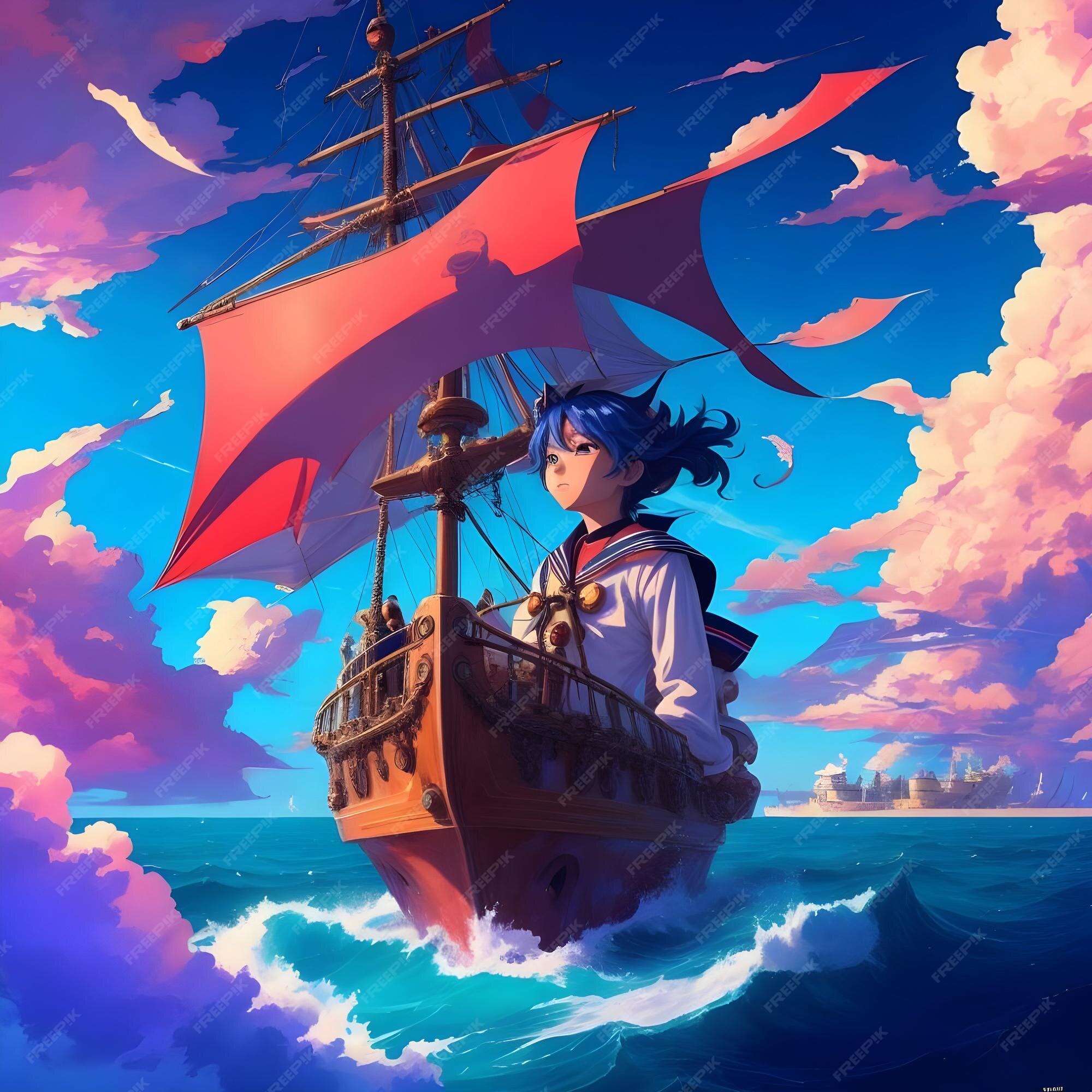 Premium AI Image  Anime Character scene of a sailor on a fantastical 