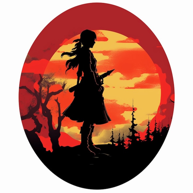 Anime character staring at full moon from a mountain tshirt design