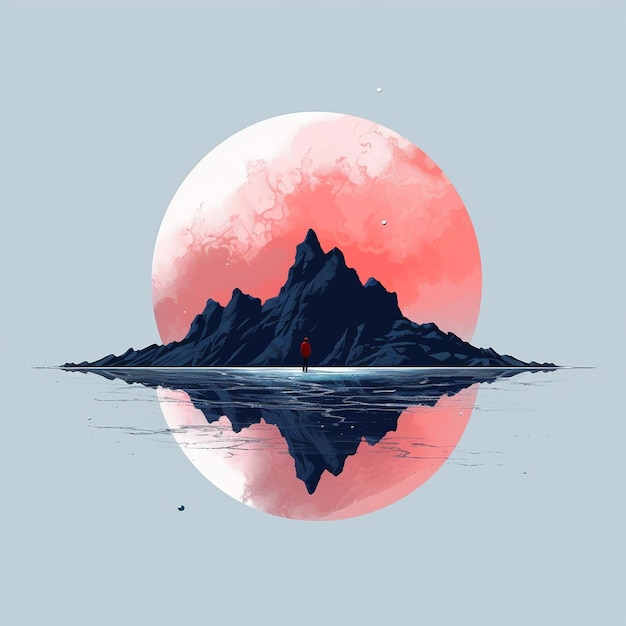 Anime character staring at full moon from a mountain tshirt design