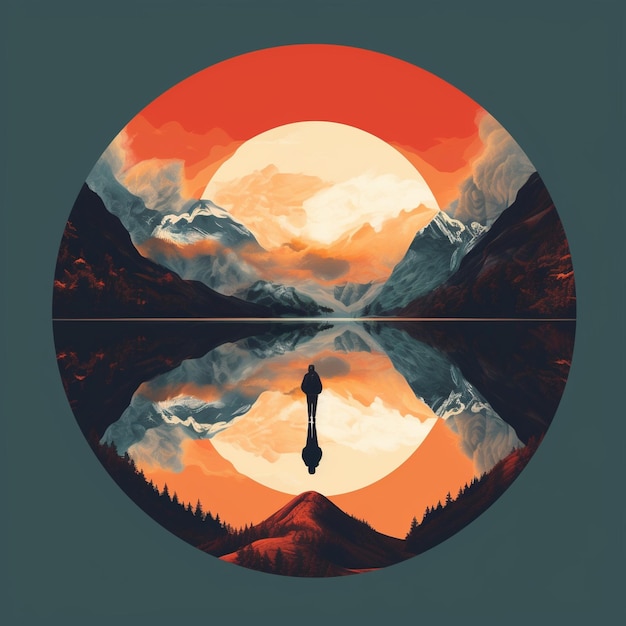 Anime character staring at full moon from a mountain tshirt design