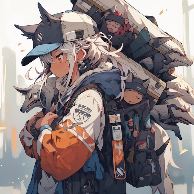 Аниме персонаж с рюкзаком и пистолетом на спине генеративный ай