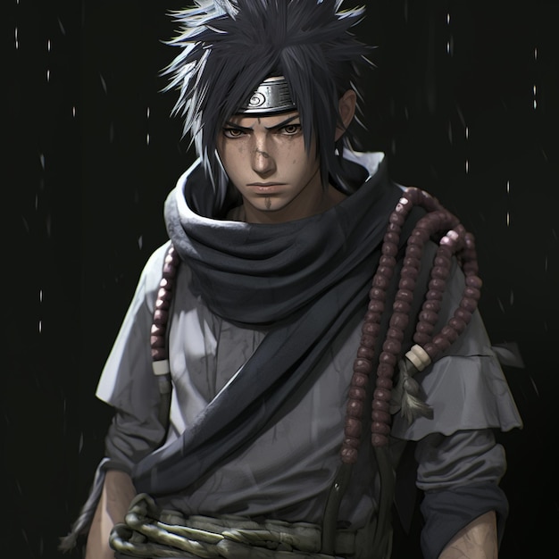 Аниме персонаж с черным шарфом и коричневым поясом генеративный ай