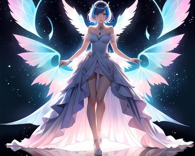 an anime character with ethereal glowing wings Ai generated