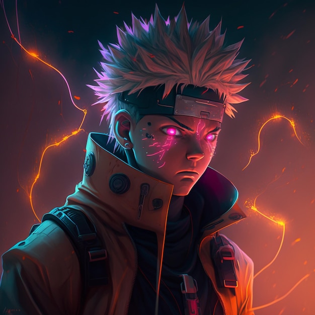 Premium AI Image  Anime character with a neon glow on his face