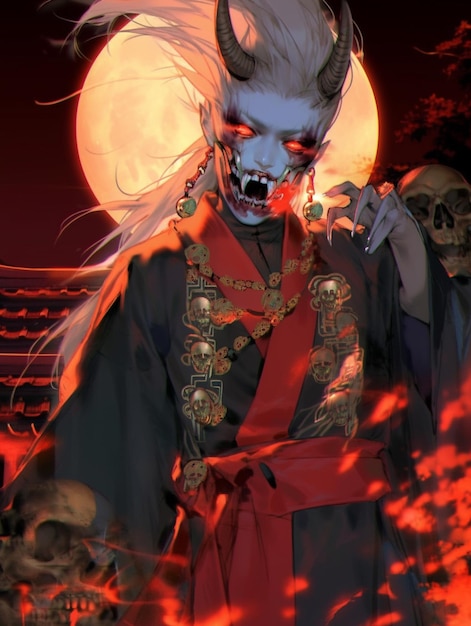 Premium AI Image  A dark anime character with a skull on his face