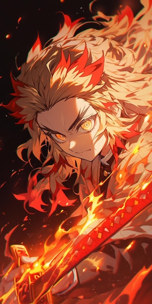 Premium AI Image  Anime character with fire eyes and fire