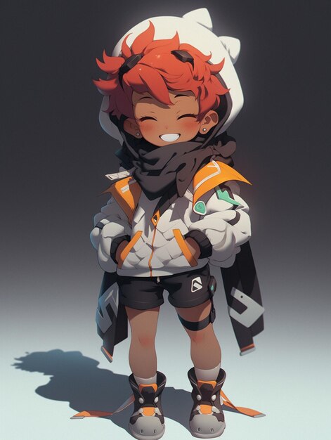 Anime character with red hair and a white hoodie generative ai