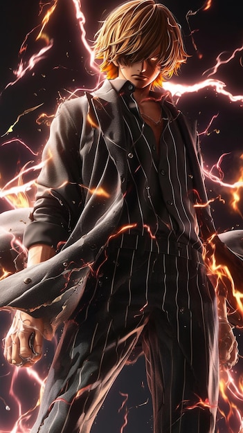anime character with a sword and a lightning effect generative ai