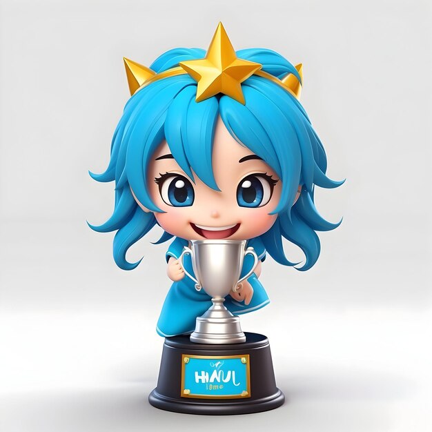 Photo anime character with tophy cup cute anime character holding tophy cup adorable anime character wit