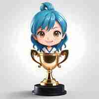 Photo anime character with tophy cup cute anime character holding tophy cup adorable anime character wit