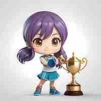 Photo anime character with tophy cup cute anime character holding tophy cup adorable anime character wit