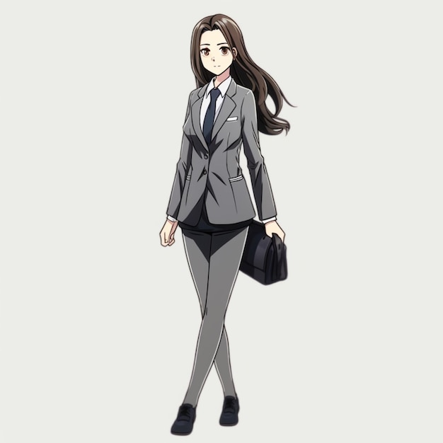 anime character of a woman in a suit and tie walking generative ai