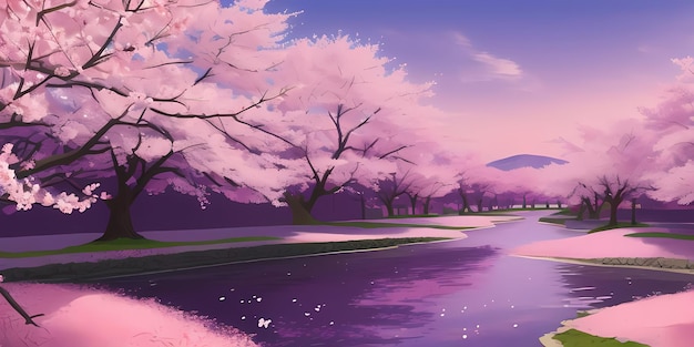 Premium AI Image | Anime Cherry Blossom Forest Scenic Japanese Pink ...