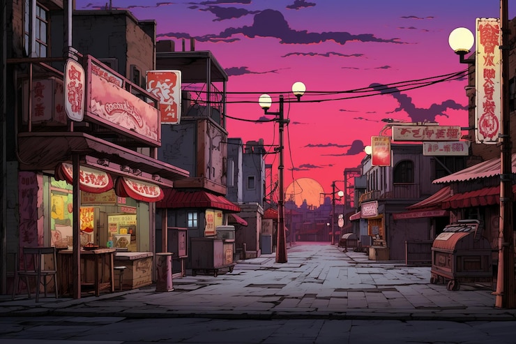 Photo anime city photos background and copy space