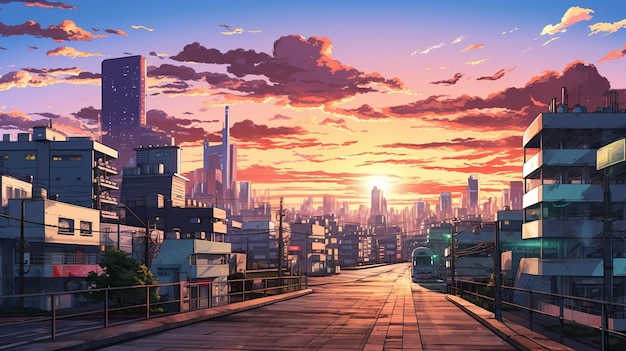 Anime cityscape with a beautiful view