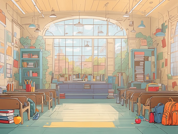 Premium AI Image  Anime Classroom Background without People With Flat  Cartoon Style and Pastel Color