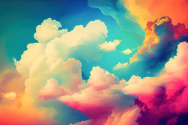 Anime clouds flowers rainbow Generative AI