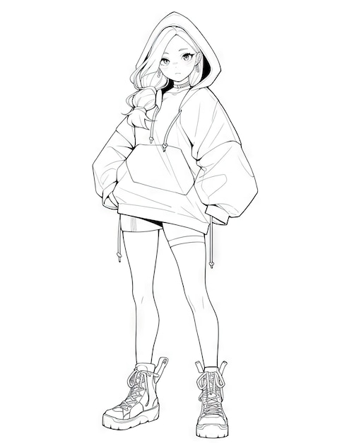 Premium AI Image  a drawing of an anime character with a hoodie on it