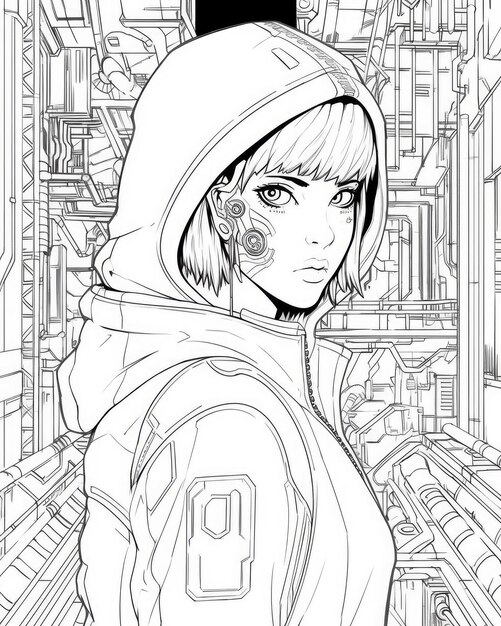 Anime Coloring Page Black and White Line Art of Popular Asian female Character from Manga Scene