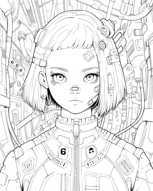 Anime Coloring Page Black and White Line Art of Popular Asian female Character from Manga Scene