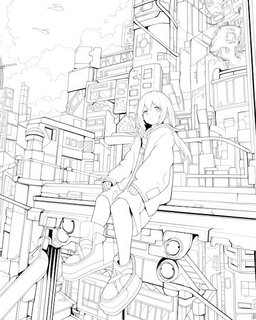 Foto anime pagina da colorare linea in bianco e nero art del popolare personaggio femminile asiatico della scena manga