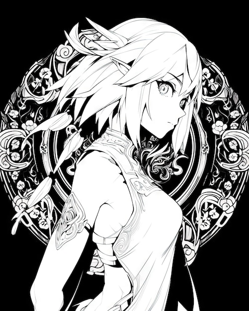 Foto anime pagina da colorare linea in bianco e nero art del popolare personaggio femminile asiatico della scena manga