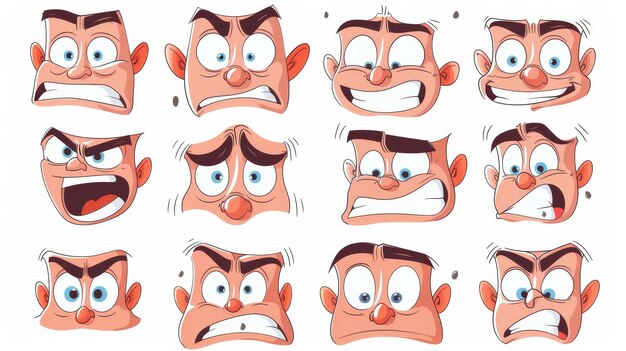 Photo anime comic faces set smiling crying and surprised character icons a collection of comic emotions for happy and sad comic strips