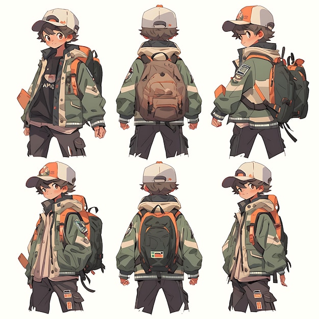 Anime Concept Adventurous Tall Boy With Explorers Outfit Earthy and Natura Turnaround Art Fashion
