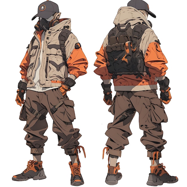 Anime Concept Short Male With a Gas Mask and Post Apocalyptic Attire Waste Turnaround Art Fashion