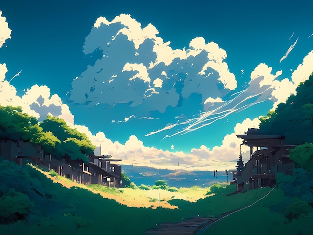 Premium AI Image | anime countryside landscape