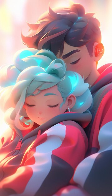 Premium AI Image anime couple hugging in kitchen with flowers in background generative ai