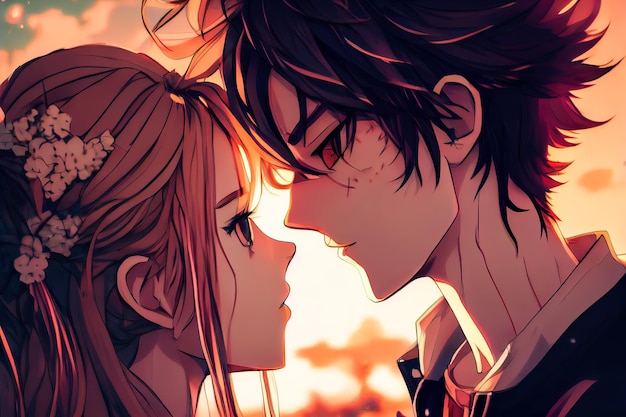 Download Anime Couple Kiss Red Thread Wallpaper