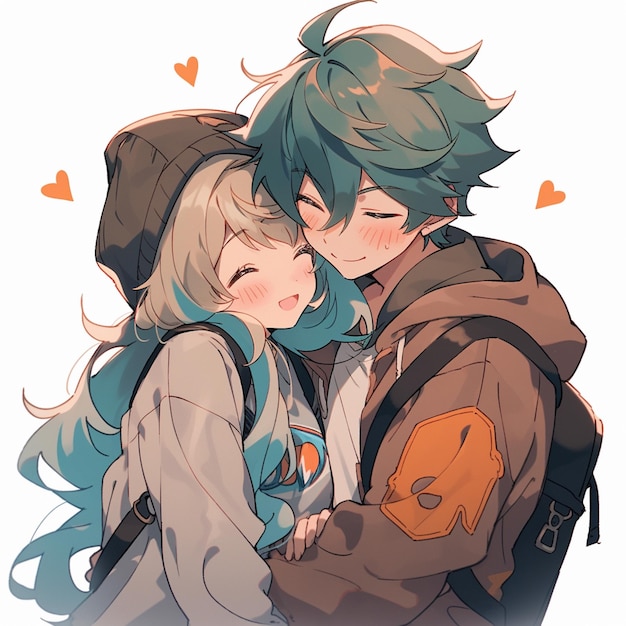 Premium AI Image  anime couple kissing in front of hearts with orange  background generative ai