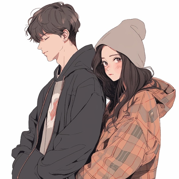 anime couple in winter clothes standing next to each other. generative ai.  28390999 Stock Photo at Vecteezy