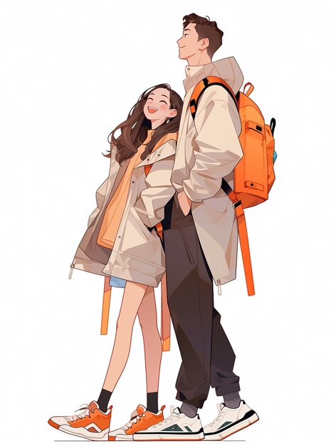 anime couple with backpacks and skateboard on a white background.  generative ai. 28391052 Stock Photo at Vecteezy