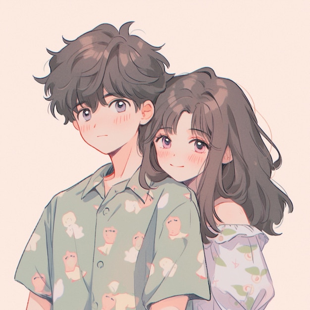 anime couple with owl print shirt and backpack generative ai