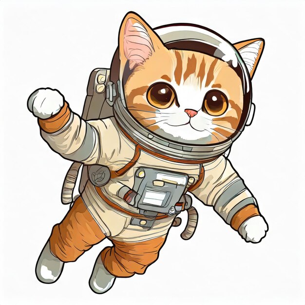 Foto anime carino un gatto in uniforme di astronauta su uno sfondo bianco volante generato dall'ai